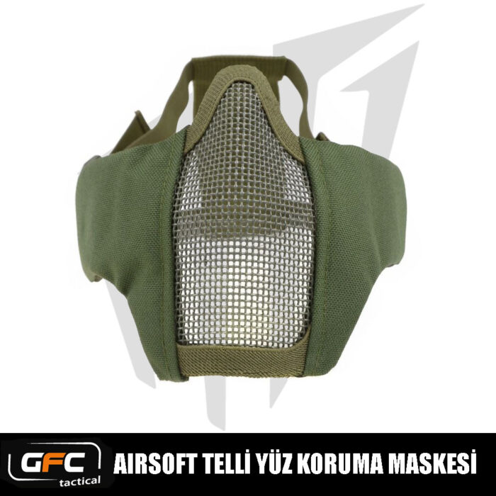 GFC Tactical Airsoft Telli Yüz Koruma Maskesi - Yeşil