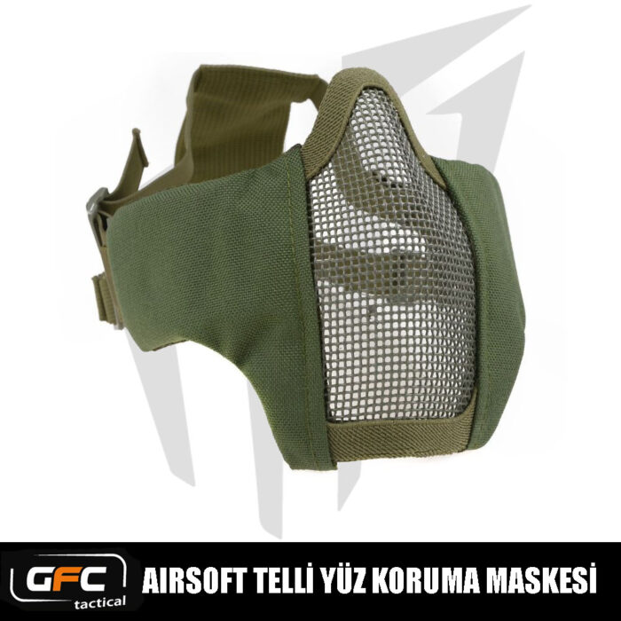 GFC Tactical Airsoft Telli Yüz Koruma Maskesi - Yeşil