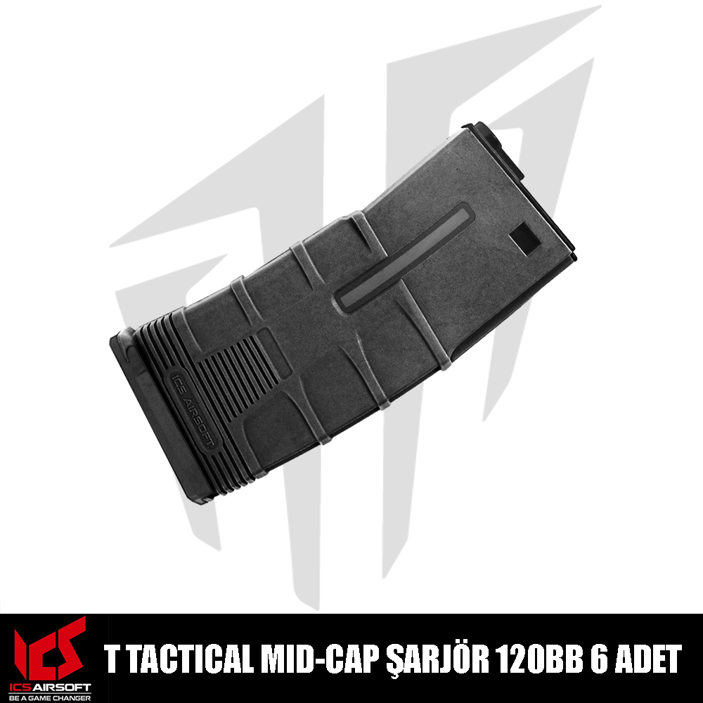 ICS T Tactical MID-CAP Airsoft Şarjör 120BB’Lik 6 Adet – Siyah