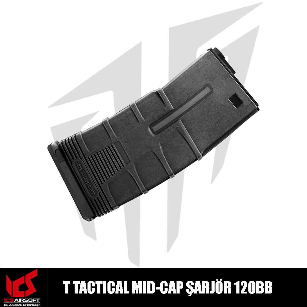 ICS T Tactical MID-CAP Airsoft Şarjör 120BB'Lik - Siyah