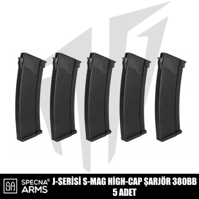 Specna Arms J-Serisi Airsoft Tüfekleri İçin 5’li S-Mag High-Cap 380 BB Şarjör Seti – Siyah
