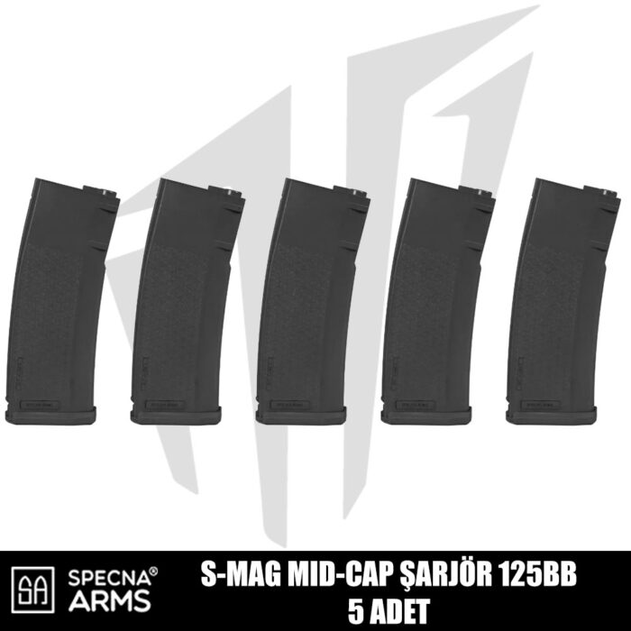 Specna Arms M4/M16 Airsoft Tüfekleri İçin S-Mag Mid-Cap 125 BB Airsoft Şarjör - Siyah