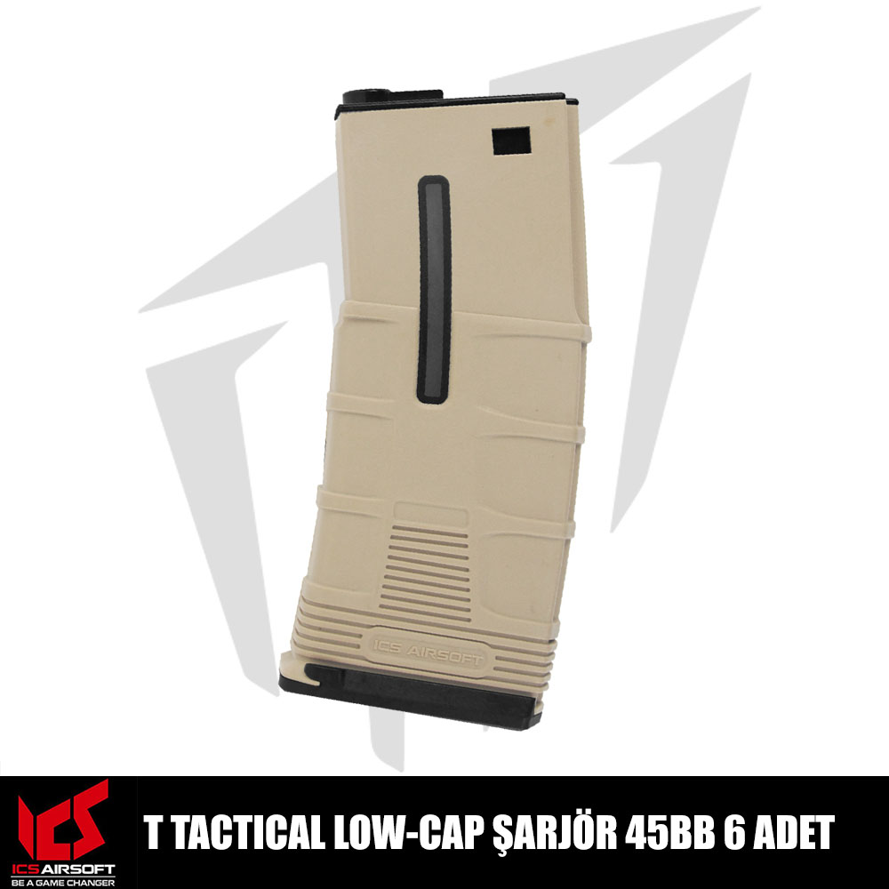 ICS Airsoft T Tactical Airsoft Tüfekleri İçin 6’li Low-Cap 45 BB Şarjör Seti – Tan