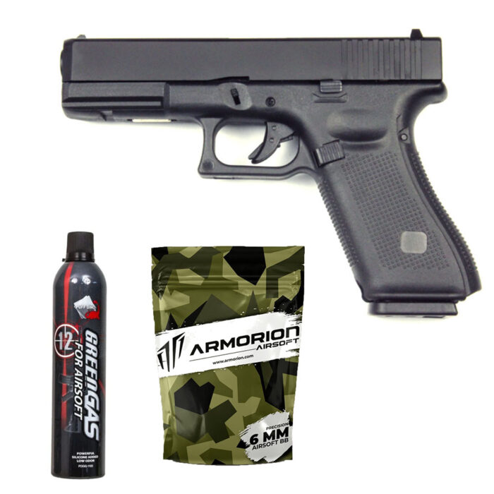 E&C Glock G17 Gen5 Airsoft Tabanca – Siyah – Silikonlu Green Gas 600 ML – 0.20G BB – 1kg